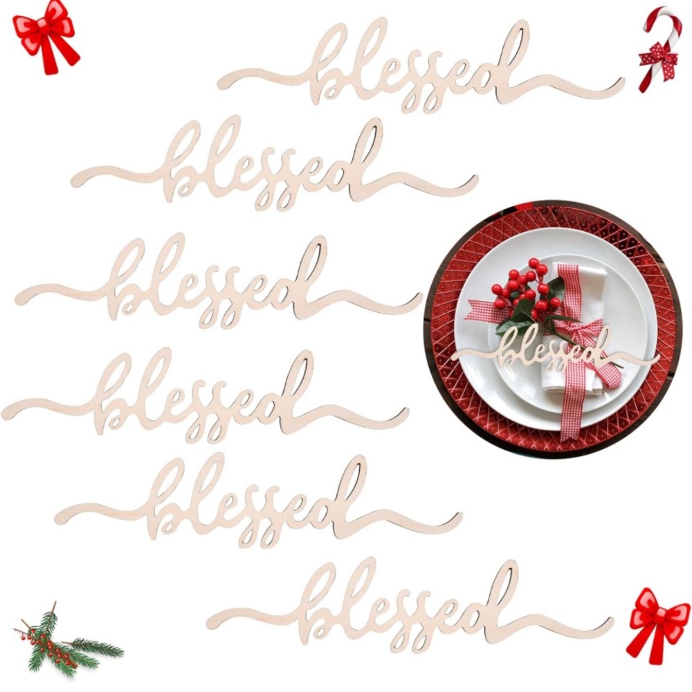Wooded Placecard Craft Decor Holiday Party Wedding‎ “Blessed” - New